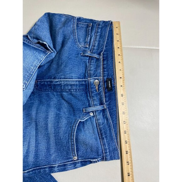 Express Women's Blue Straight Ankle Cargo Jeans Size 12 Long Y2K 90s Utility - Picture 8 of 16